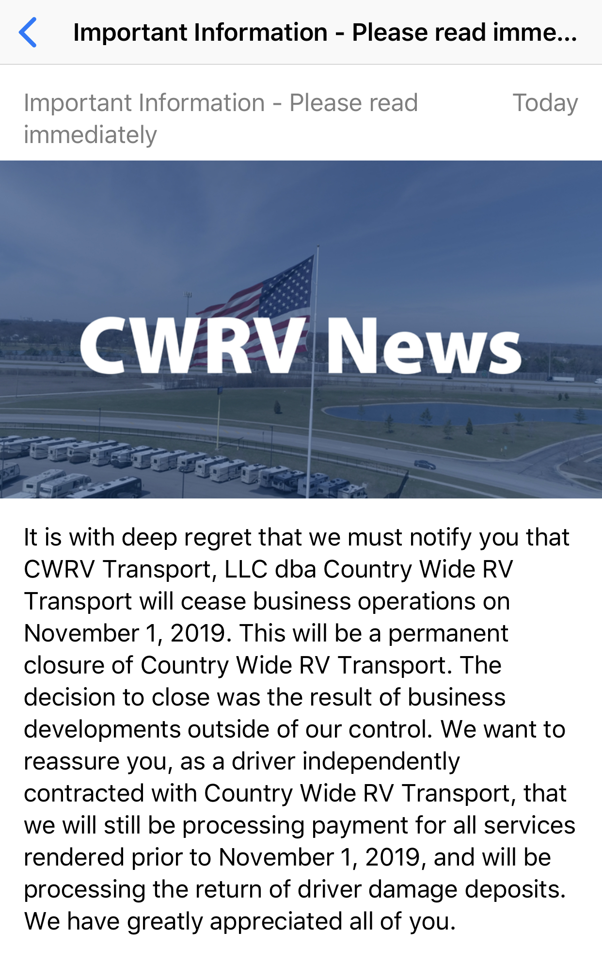 CWRV closing